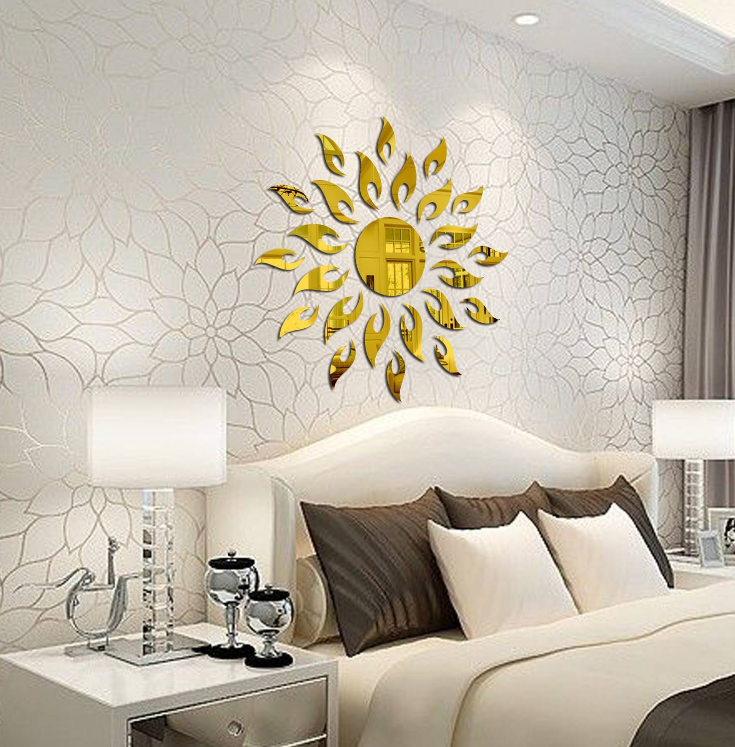 Bikri Kendra 100 cm SUN golden - 3D acrylic Decorative mirror wall stickers Self Adhesive Sticker