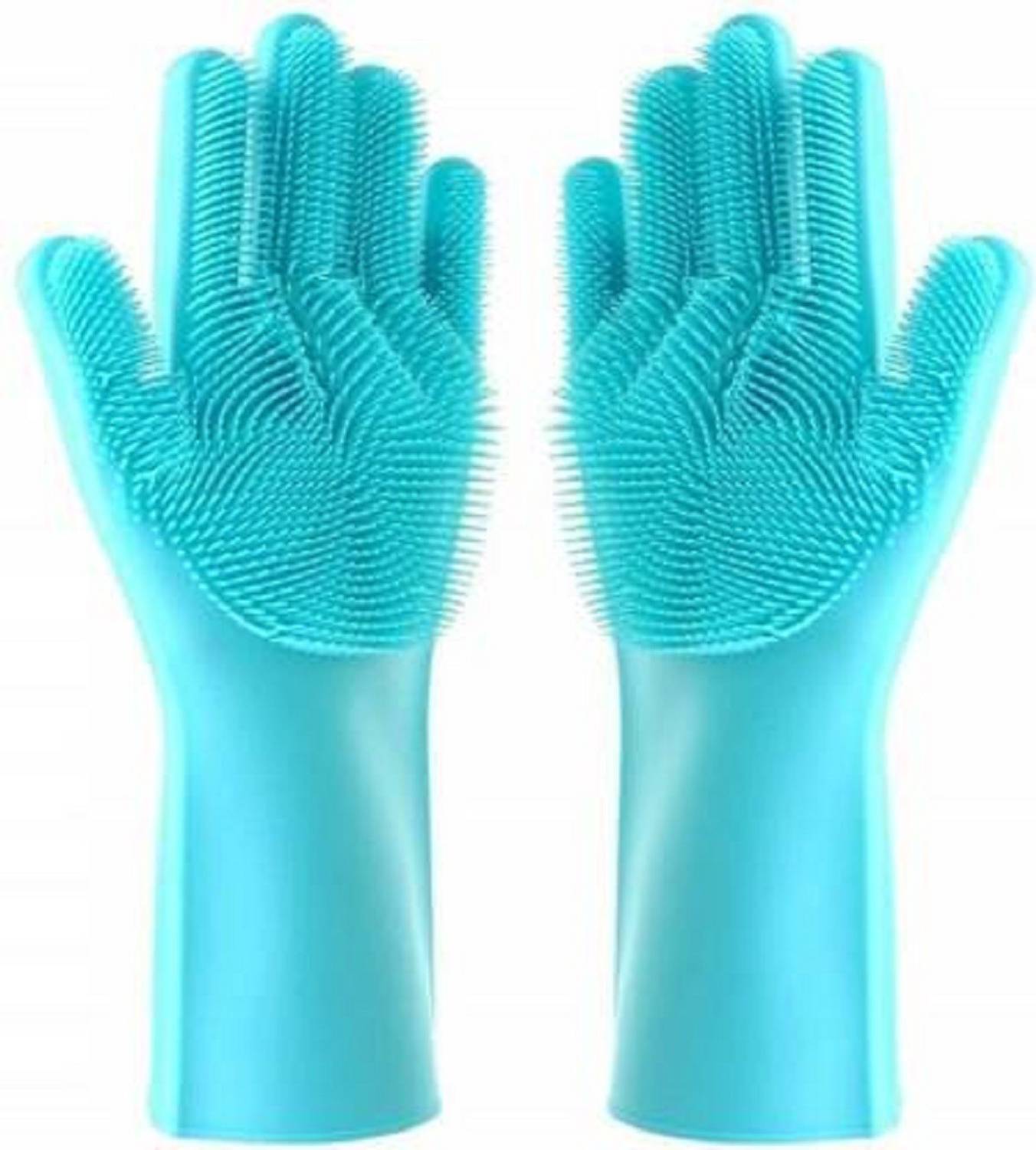 Aksharkunj Silicone Gloves Waterproof Scrubber Cleaning Wet and Dry Disposable Glove