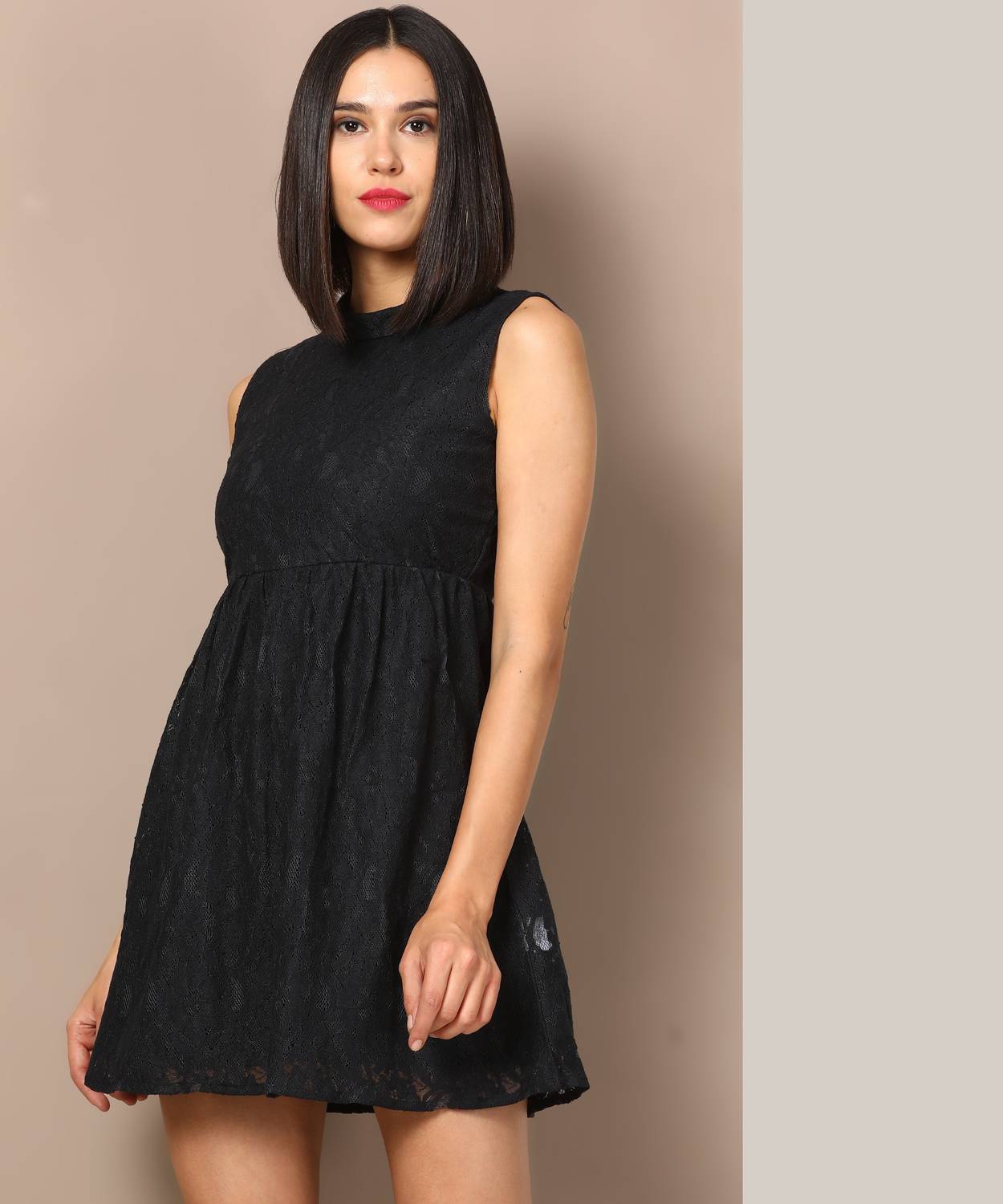 Avirate Women Fit and Flare Black Above Knee/Mid Thigh Length Dress