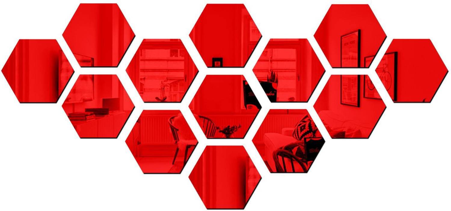 Bikri Kendra 100 cm 13 Hexagon red - 3D mirror acrylic wall stickers decorative Self Adhesive Sticker
