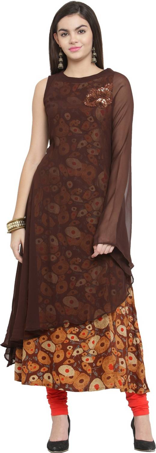 AD4U Women Solid Viscose Rayon A-line Kurta (Brown)