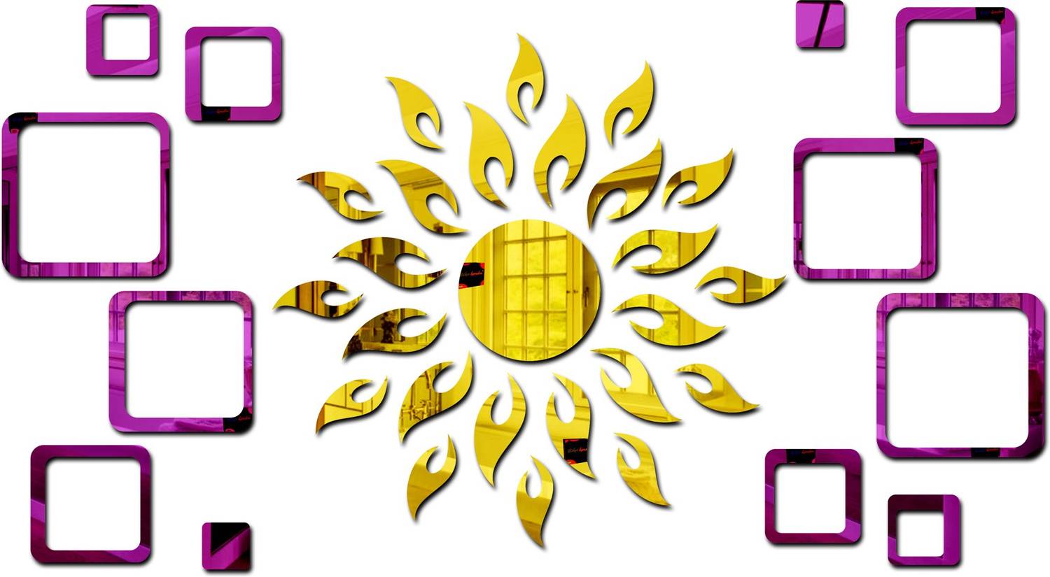 Bikri Kendra 100 cm 2 set Square purple - 3D acrylic mirror wall stickers Self Adhesive Sticker
