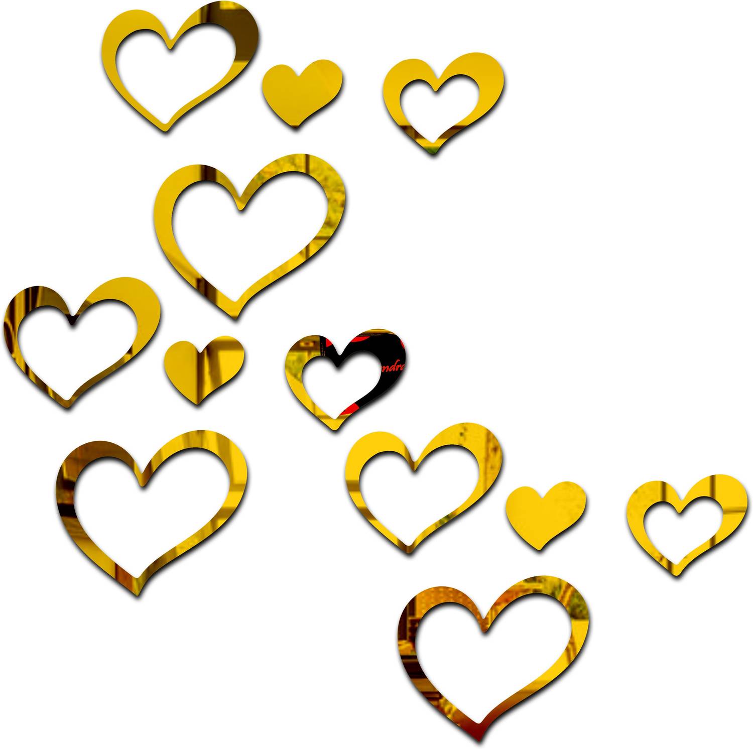 Bikri Kendra 150 cm love heart 12 golden 3D acrylic mirror wall sticker Self Adhesive Sticker