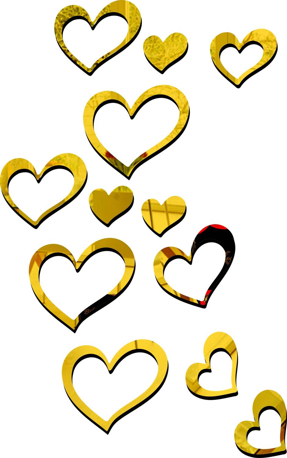 Bikri Kendra 150 cm love heart 12 golden 3D acrylic mirror wall sticker Self Adhesive Sticker