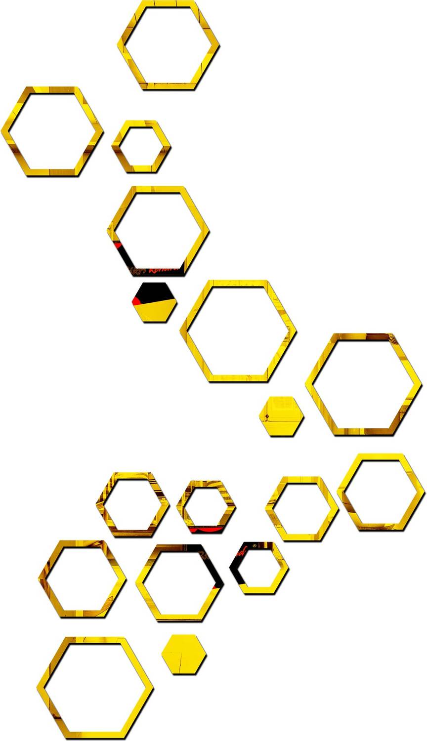 Bikri Kendra 100 cm Hexagon rings golden 3 set - 3D acrylic mirror wall stickers Self Adhesive Sticker