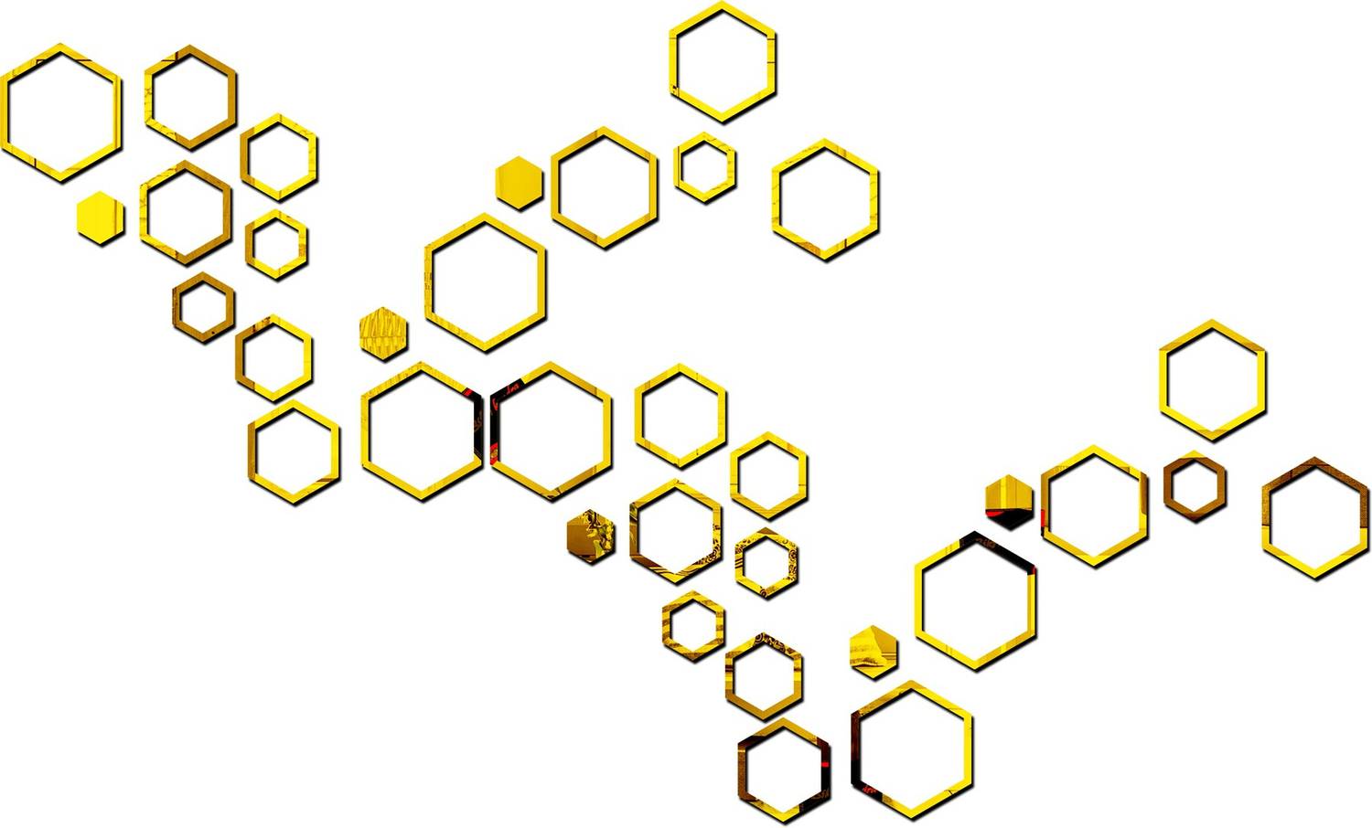 Bikri Kendra 100 cm Hexagon rings golden 6 set - 3D acrylic mirror wall stickers Self Adhesive Sticker