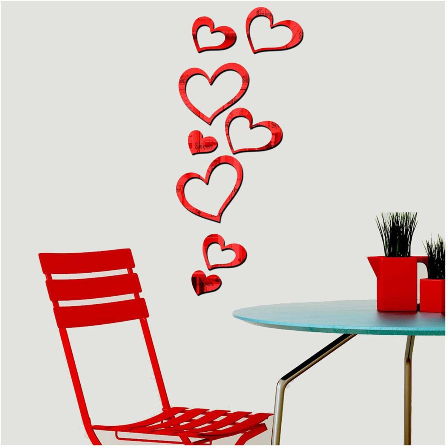 Bikri Kendra 100 cm love hearts red 8 - 3D acrylic Mirror wall stickers Self Adhesive Sticker
