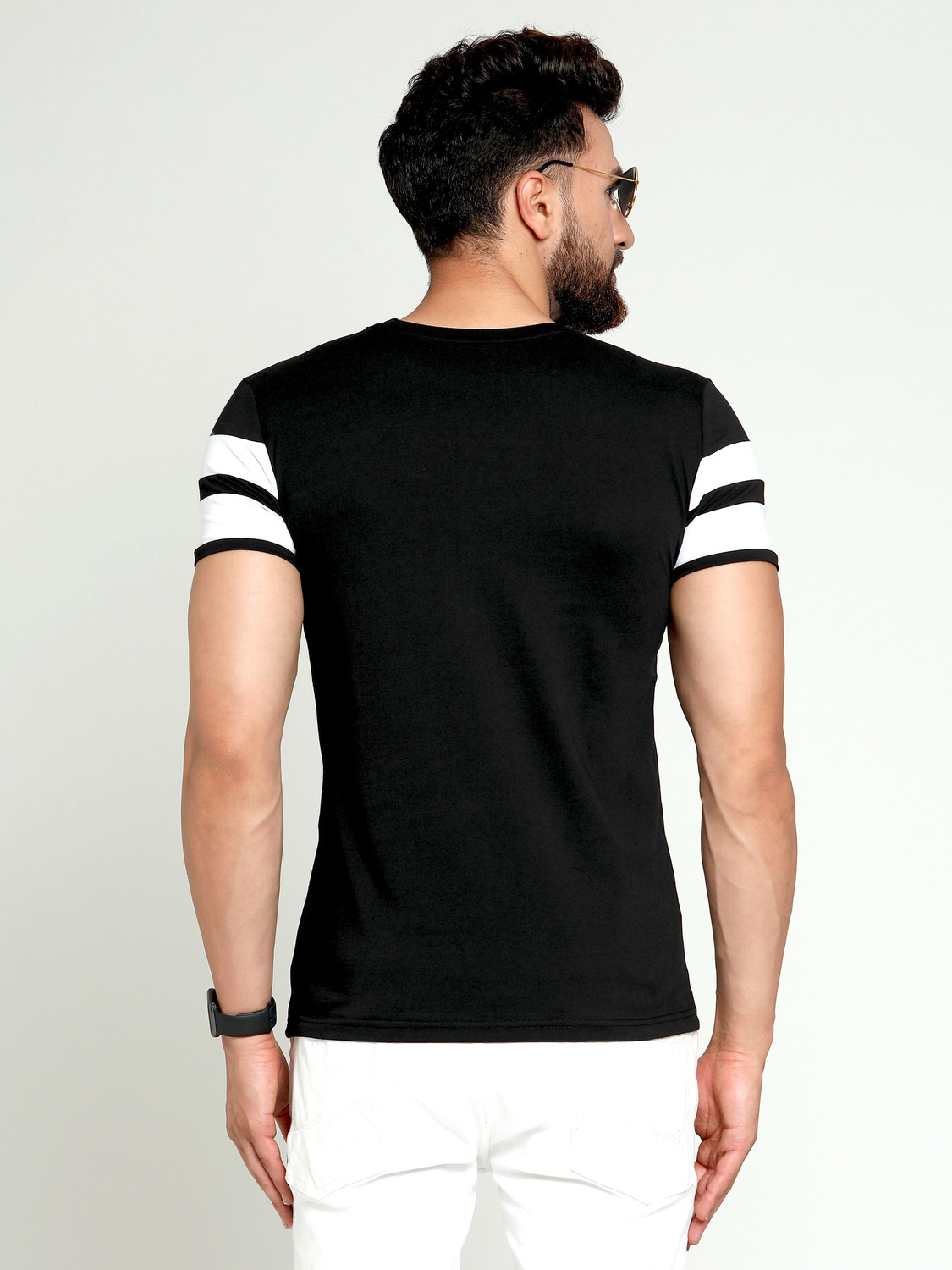 Image of AUSK Colorblock Men Round Neck White, Black T-Shirt