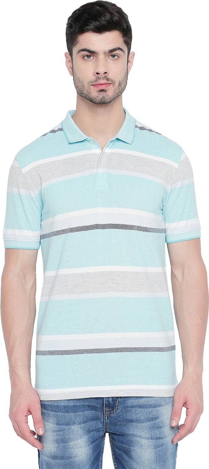 Byford by Pantaloons Striped Men Polo Neck Blue T-Shirt