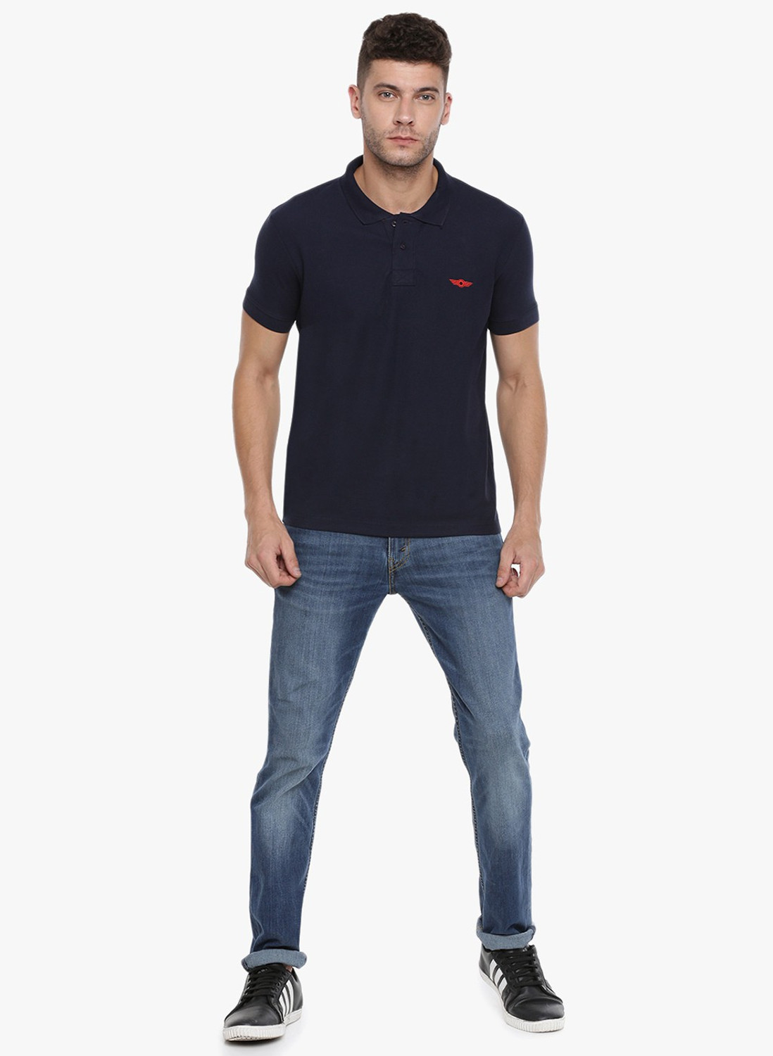 Image of Force NXT Solid Men Polo Neck Navy Blue T-Shirt