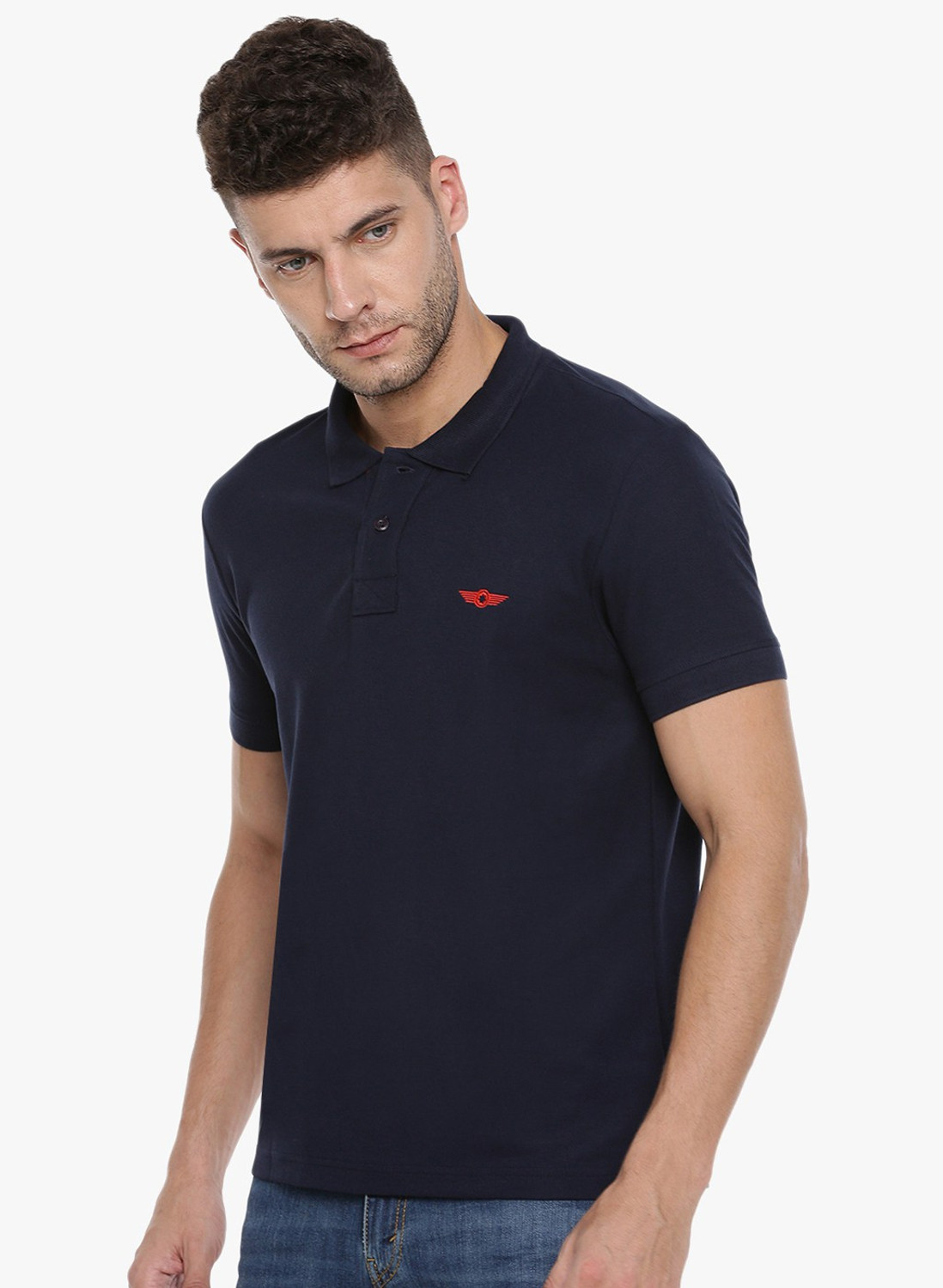 Image of Force NXT Solid Men Polo Neck Navy Blue T-Shirt