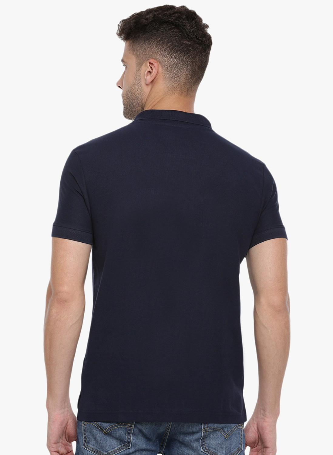 Image of Force NXT Solid Men Polo Neck Navy Blue T-Shirt