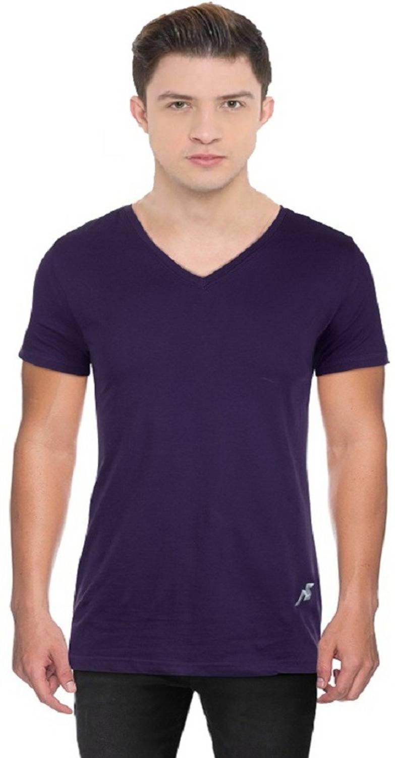 ALLYGATER Solid Men V Neck Purple T-Shirt