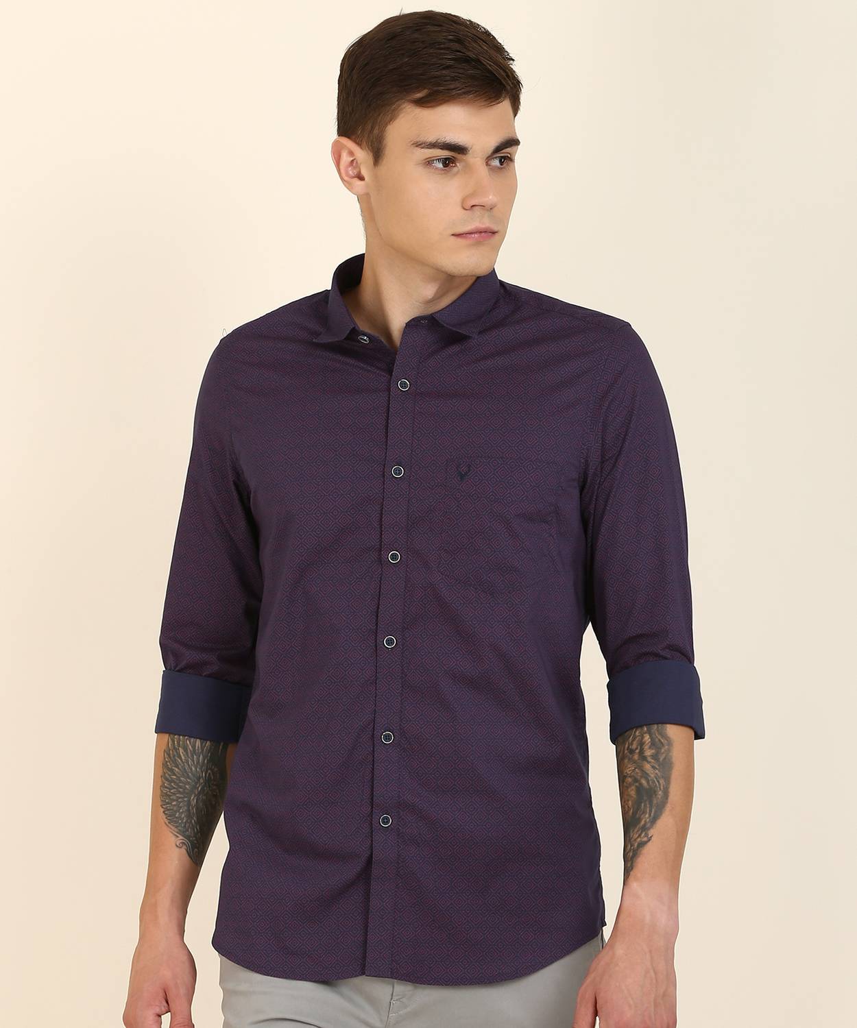 Allen Solly Men Solid Casual Purple Shirt