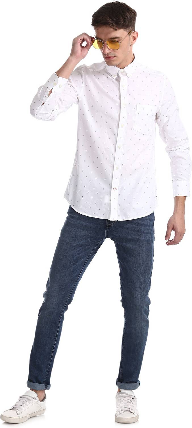 Arrow Sport Men Printed Casual White Shirt