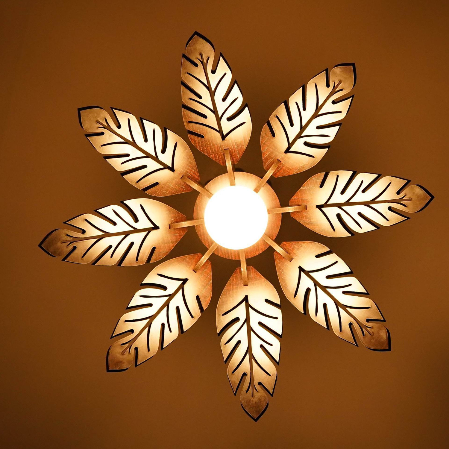 Image of US DZIRE 158 Ceiling Hanging lamp, Antique Wooden Leaf Pendants Night Lamp (With Gold Bulb) For Living Room,Bedroom lights Pendant Lamp Ceiling Lamp
