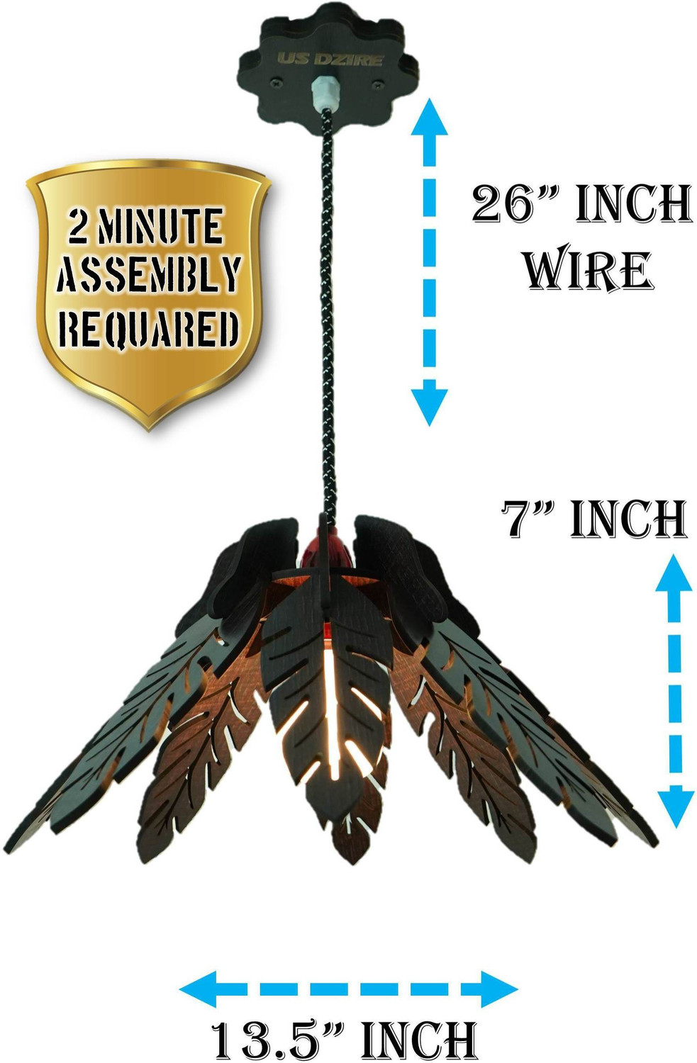 Image of US DZIRE 158 Ceiling Hanging lamp, Antique Wooden Leaf Pendants Night Lamp (With Gold Bulb) For Living Room,Bedroom lights Pendant Lamp Ceiling Lamp