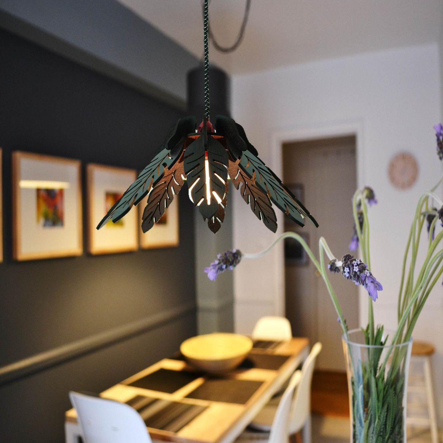 Image of US DZIRE 158 Ceiling Hanging lamp, Antique Wooden Leaf Pendants Night Lamp (With Gold Bulb) For Living Room,Bedroom lights Pendant Lamp Ceiling Lamp