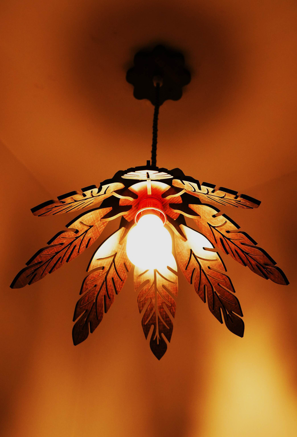 Image of US DZIRE 158 Ceiling Hanging lamp, Antique Wooden Leaf Pendants Night Lamp (With Gold Bulb) For Living Room,Bedroom lights Pendant Lamp Ceiling Lamp