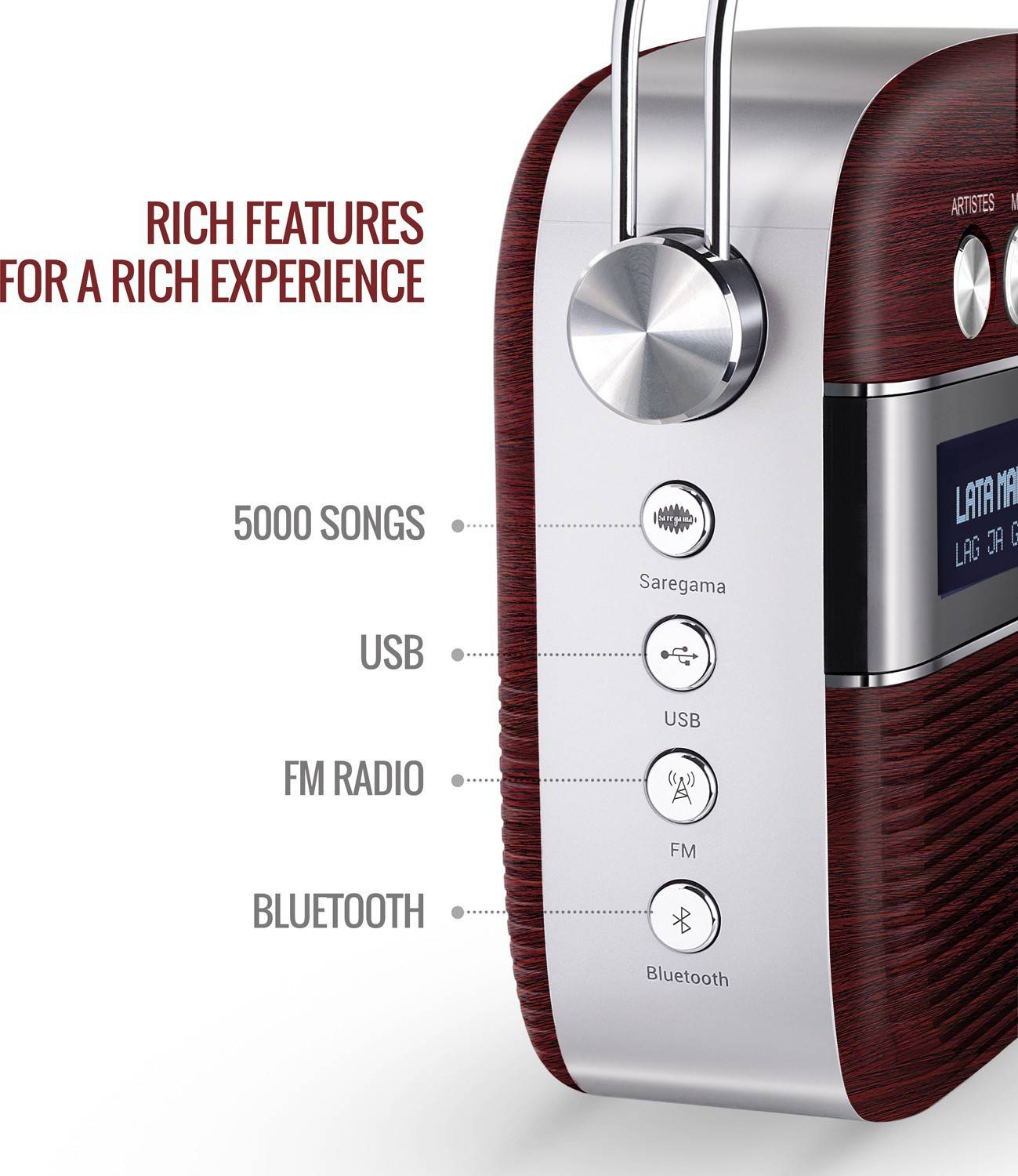 SAREGAMA Carvaan Hindi 10W Bluetooth Speaker Red - Image 2