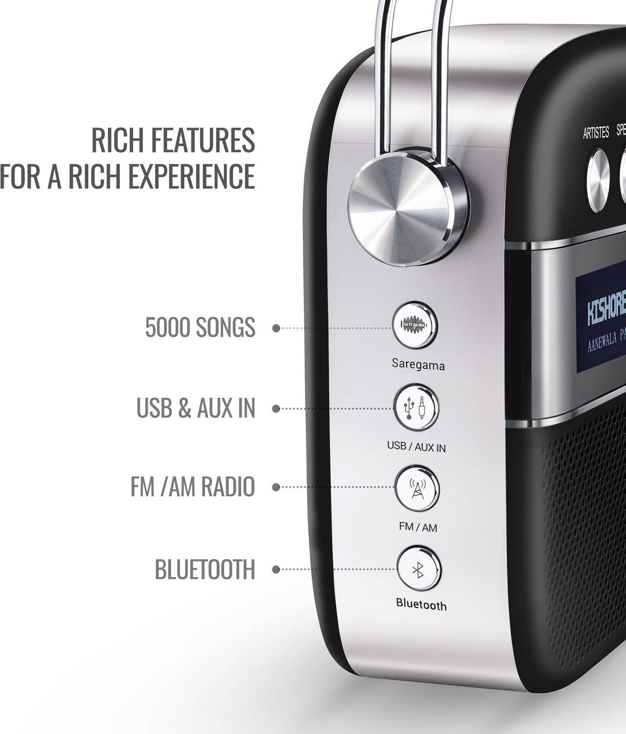 SAREGAMA Carvaan 2.0 10W Bluetooth Speaker Black - Image 2