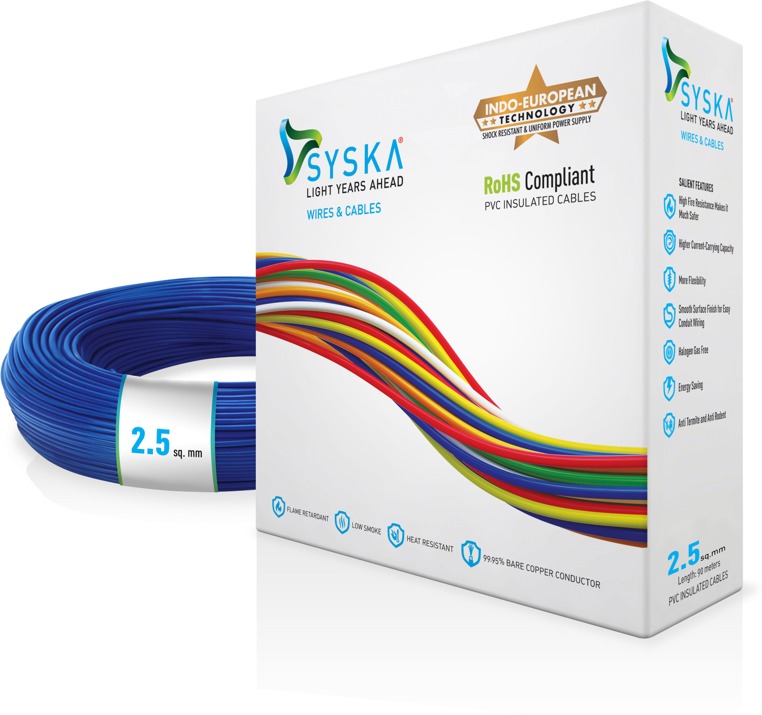 Image of Syska FR PVC 2.5 sq /mm Blue 90 m Wire