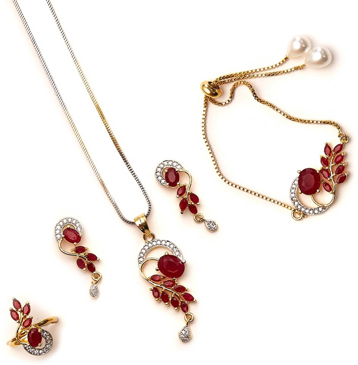 KENNICE Alloy Gold-plated Red Jewellery Set