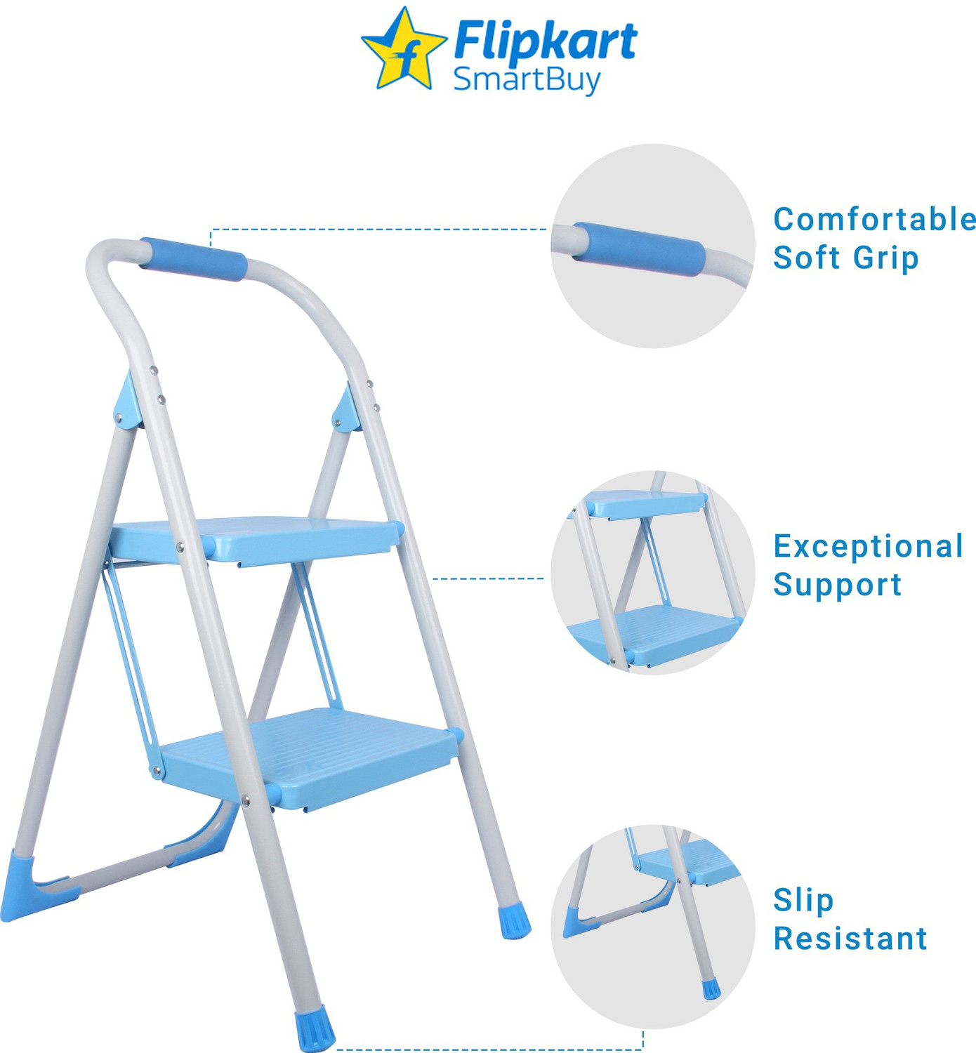 Image of Flipkart SmartBuy Steel Ladder (With Platform, Hand Rail)