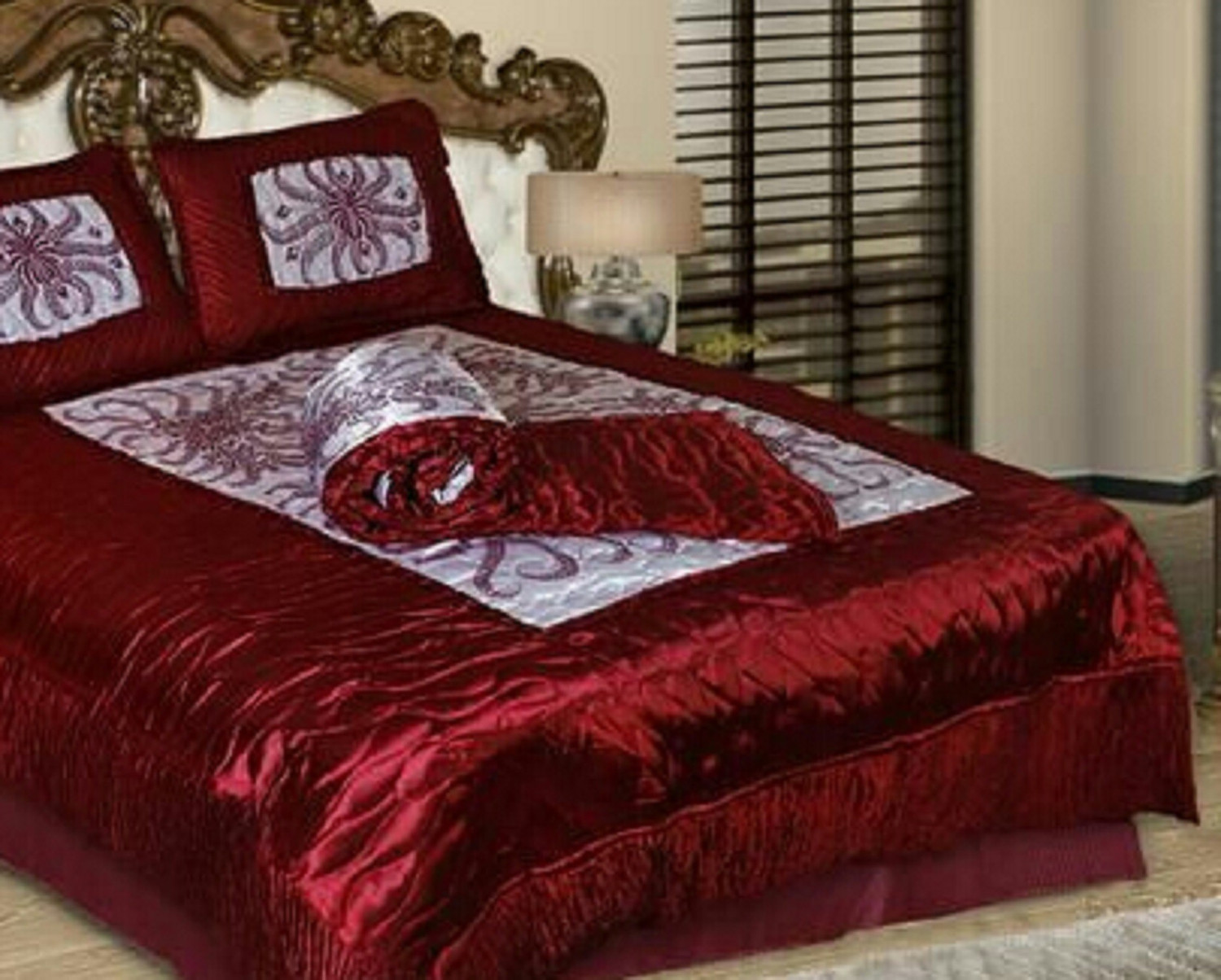 Image of Kaashvi Satin Queen Sized Bedding Set (Maroon, 1 Comforter, 2 Pillow Cover, 1 Bedsheet)