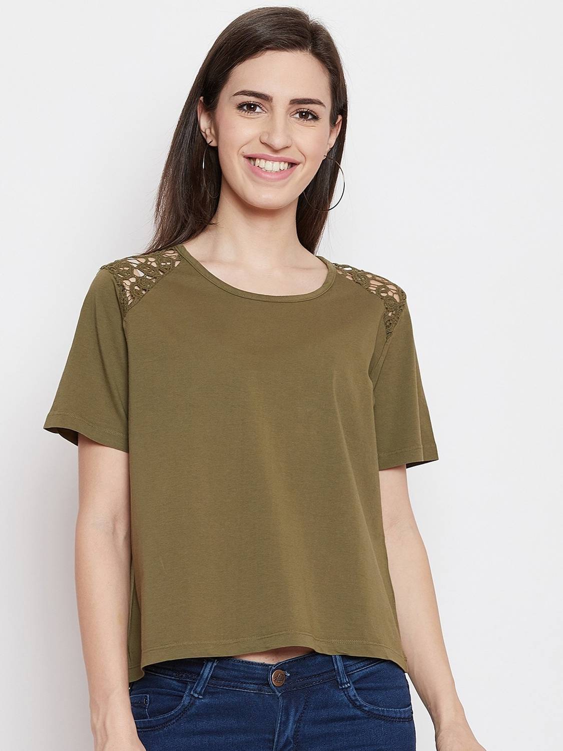 Austin Wood Casual Regular Sleeve Self Design Women Green Top