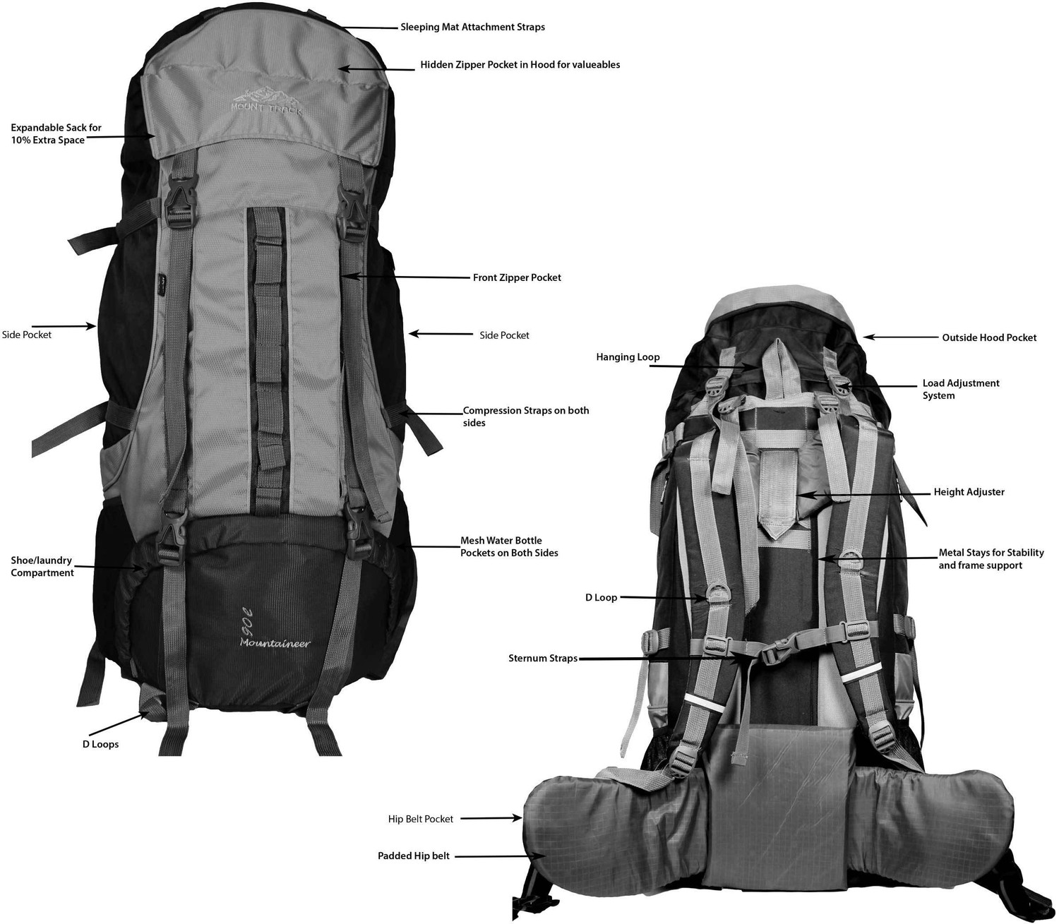 Image of MOUNT TRACK Mountaineer Hiking Rucksack - 90 L