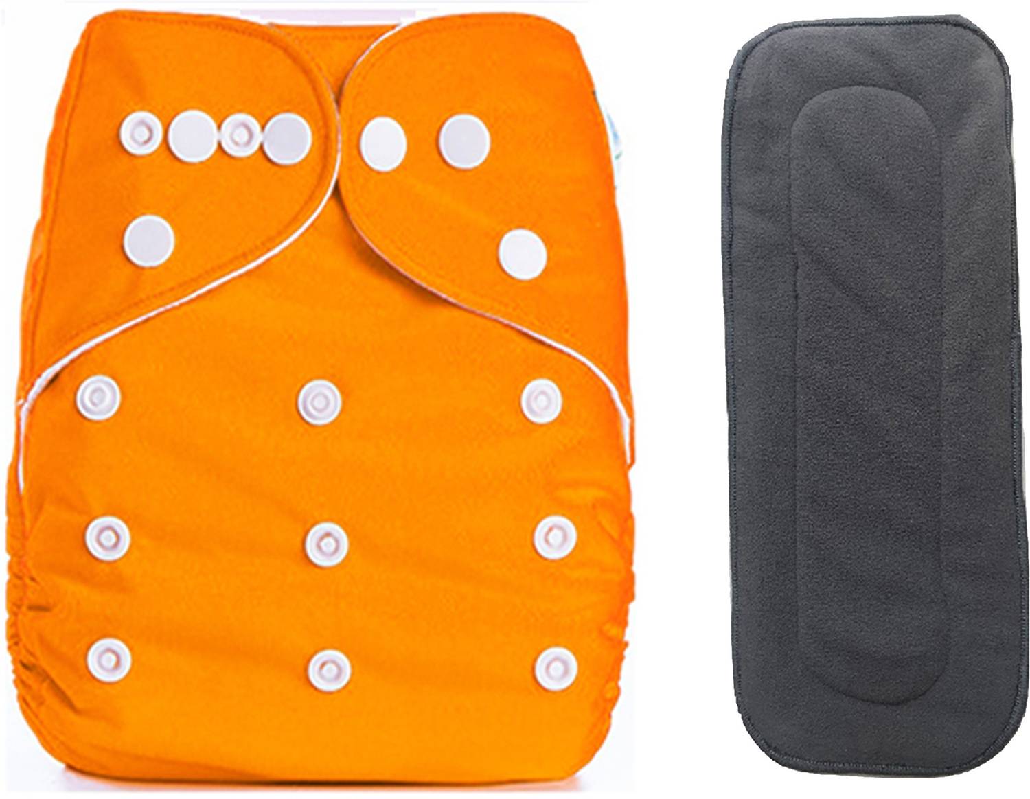 BABYMOON (Set of 2) 1 Cloth Diaper with 5Layers Charcoal Bamboo Insert) Premium Adjustable Reusable Washable Cloth Diaper for Babies (Orange)