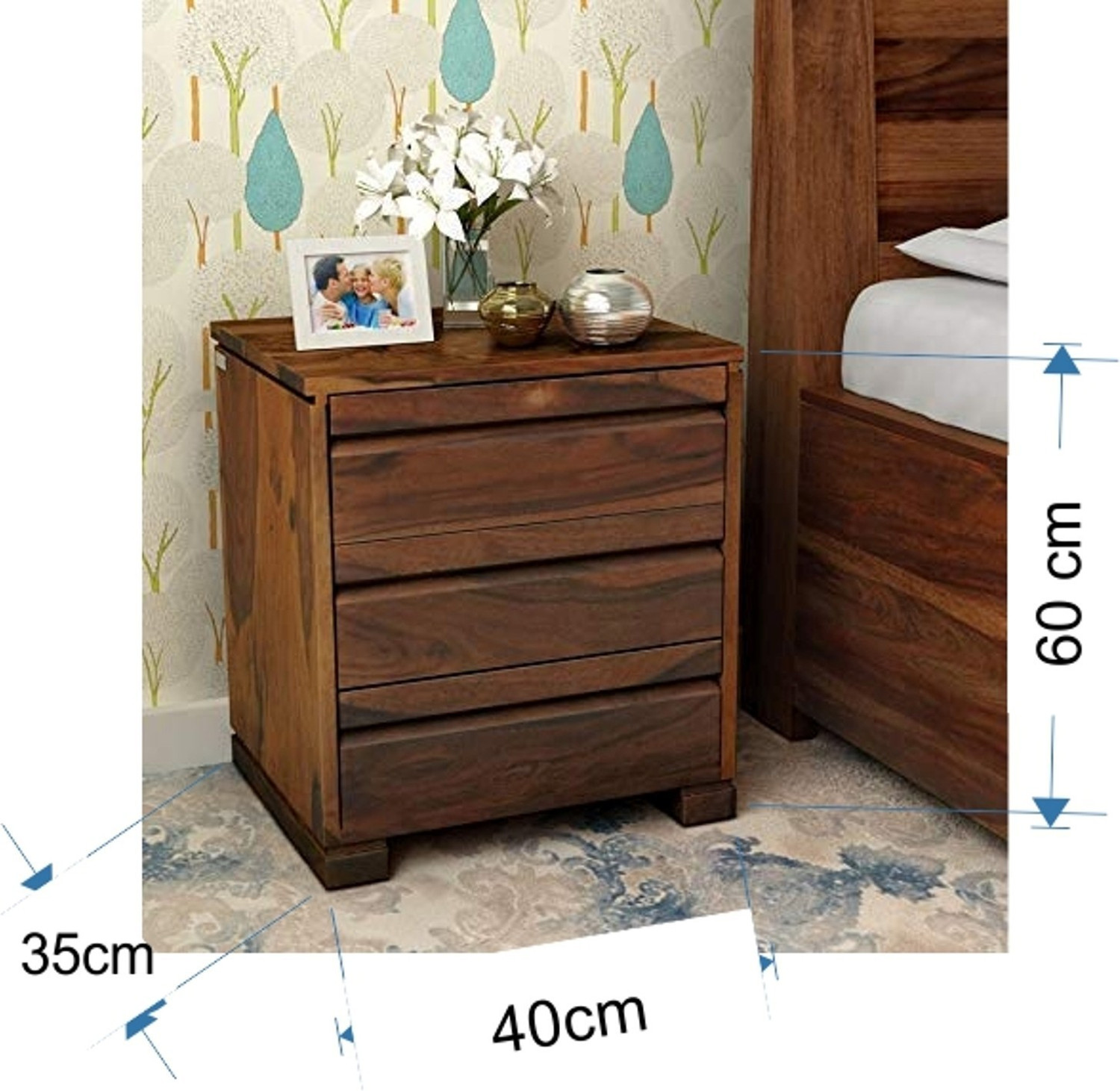 Image of Divine Arts sheesham wood standard storage bedside end table for bedroom (natural finish) Solid Wood Bedside Table