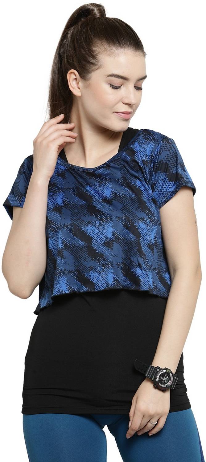 Boston Club Casual Regular Sleeve Graphic Print, Geometric Print, Printed Women Blue Top