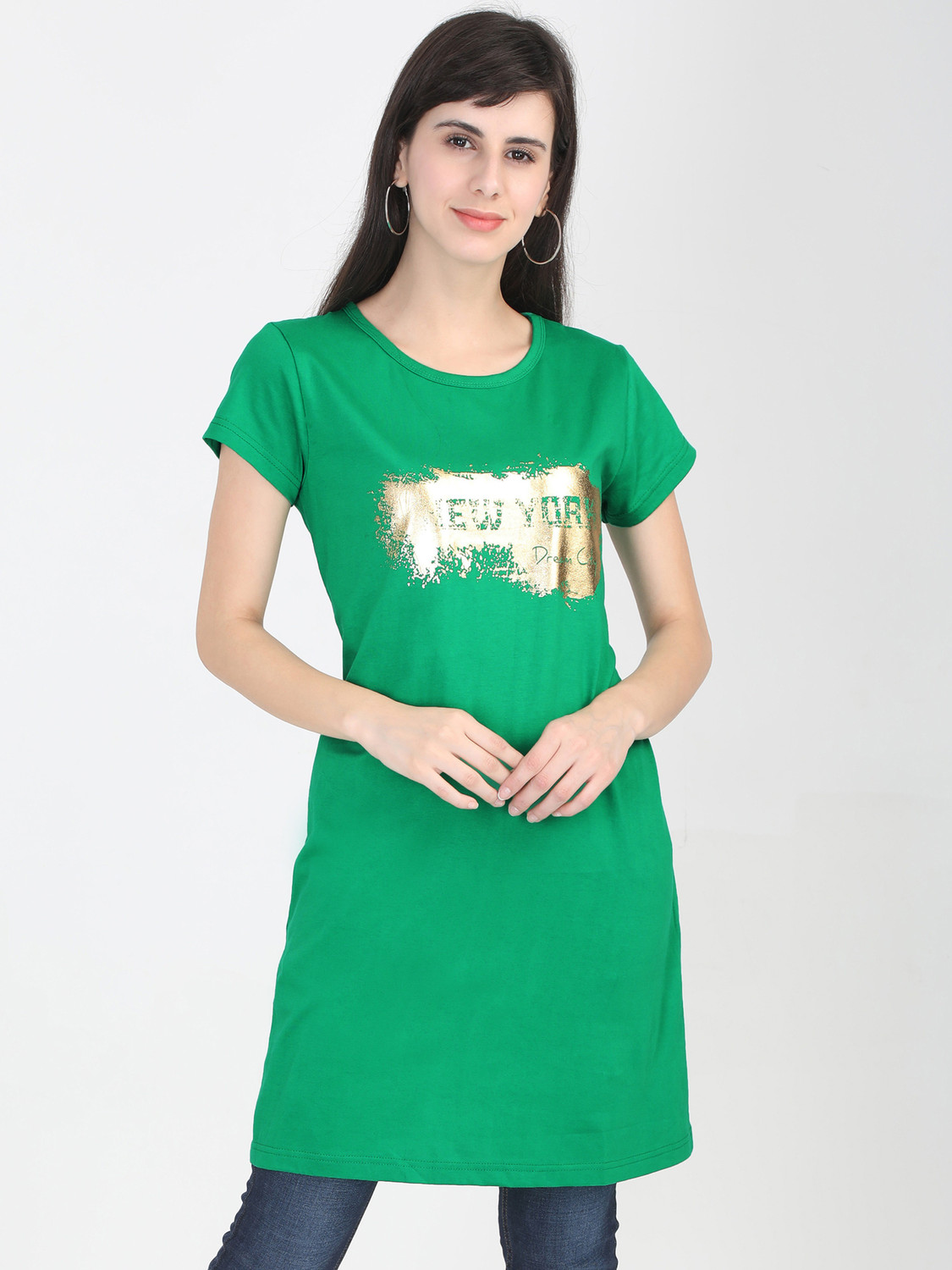 Image of Fleximaa Casual Regular Sleeve Printed Women Green Top