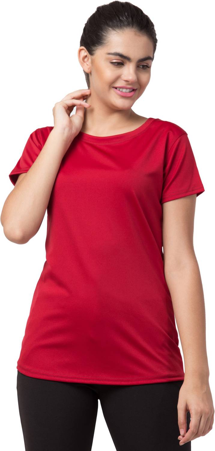 Bluecon Solid Women Round Neck Maroon T-Shirt
