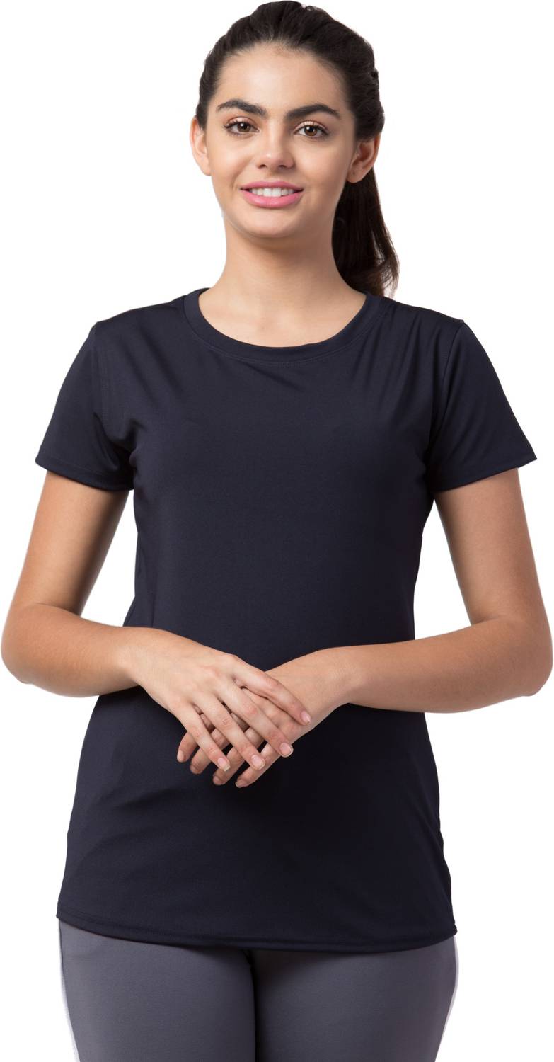Bluecon Solid Women Round Neck Dark Blue T-Shirt