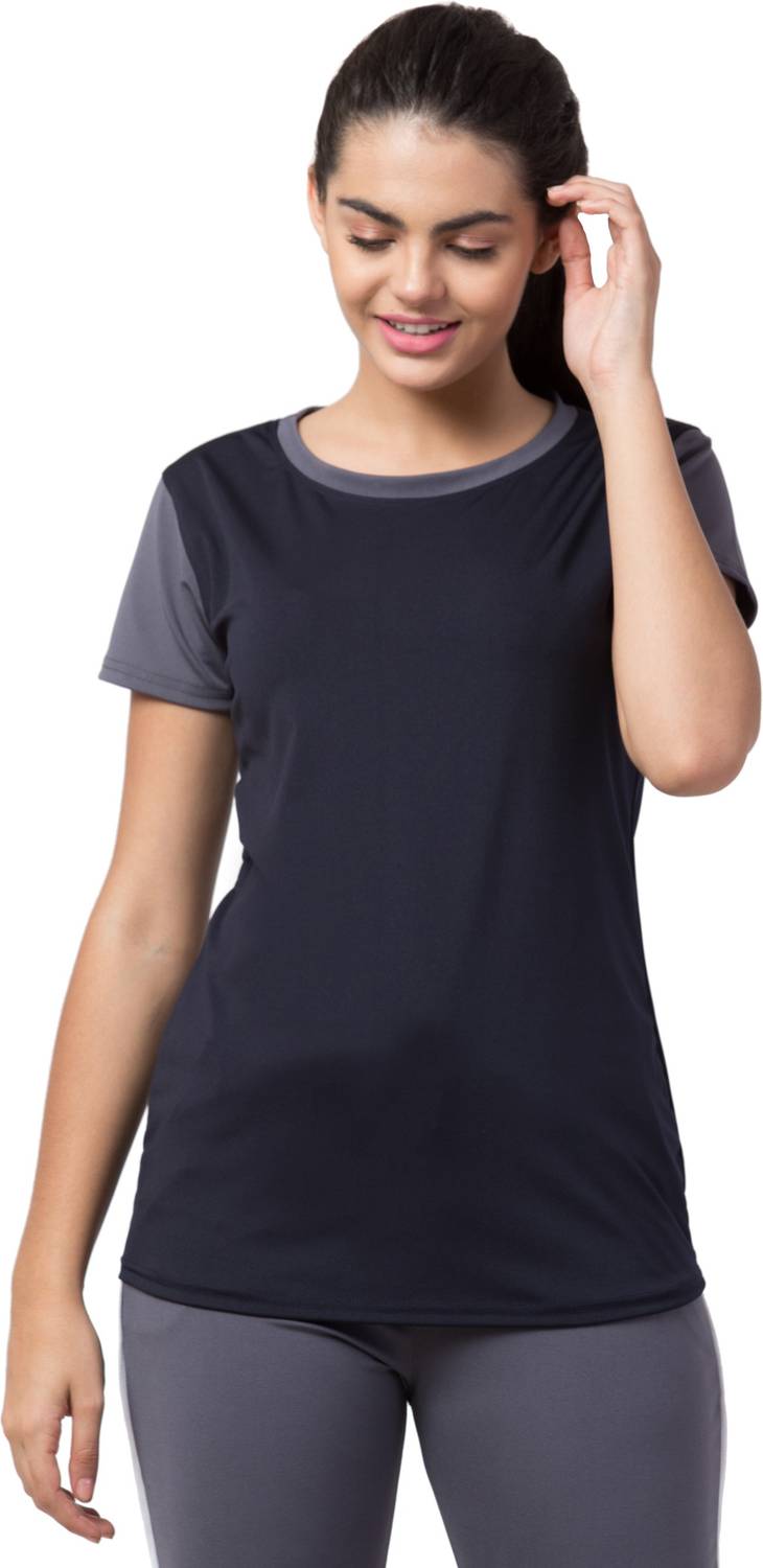 Bluecon Colorblock Women Round Neck Black, Grey T-Shirt