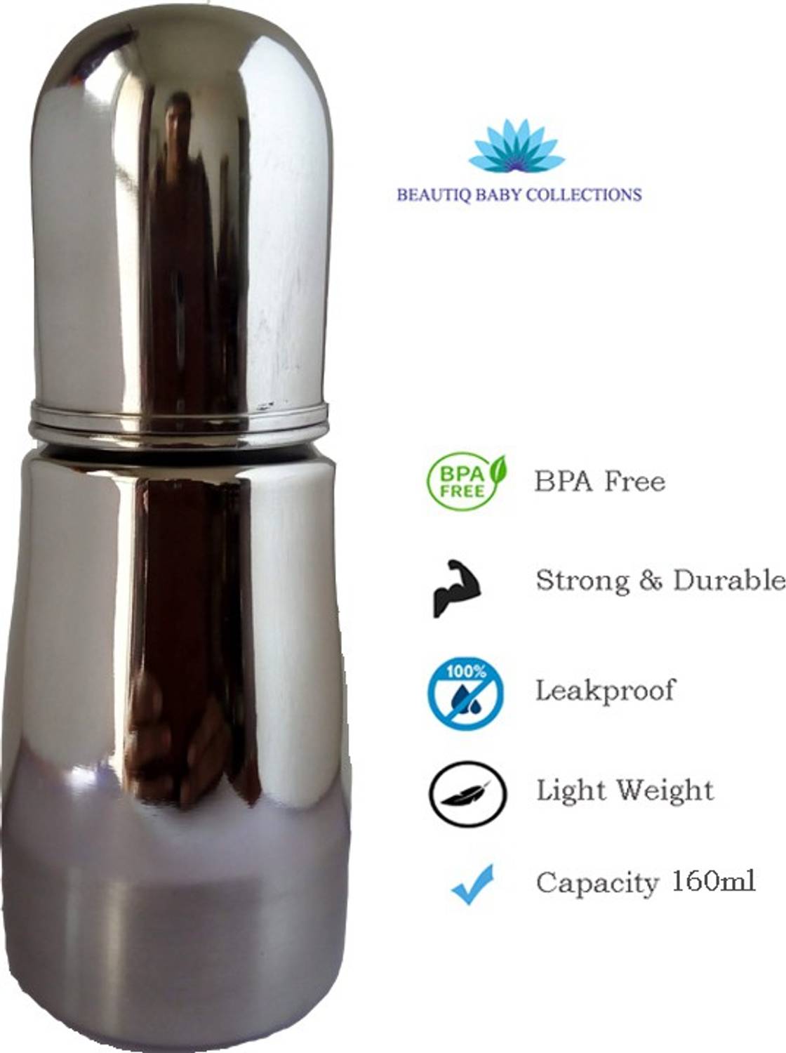 Beautiq Baby Collections Complete Stainless Steel Baby Feeding Bottle 160ml - 160 ml