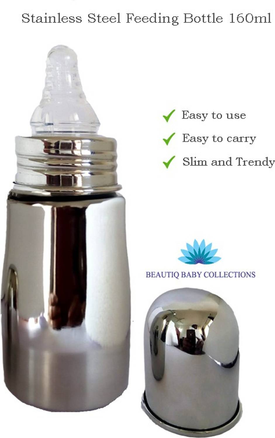 Beautiq Baby Collections Complete Stainless Steel Baby Feeding Bottle 160ml - 160 ml