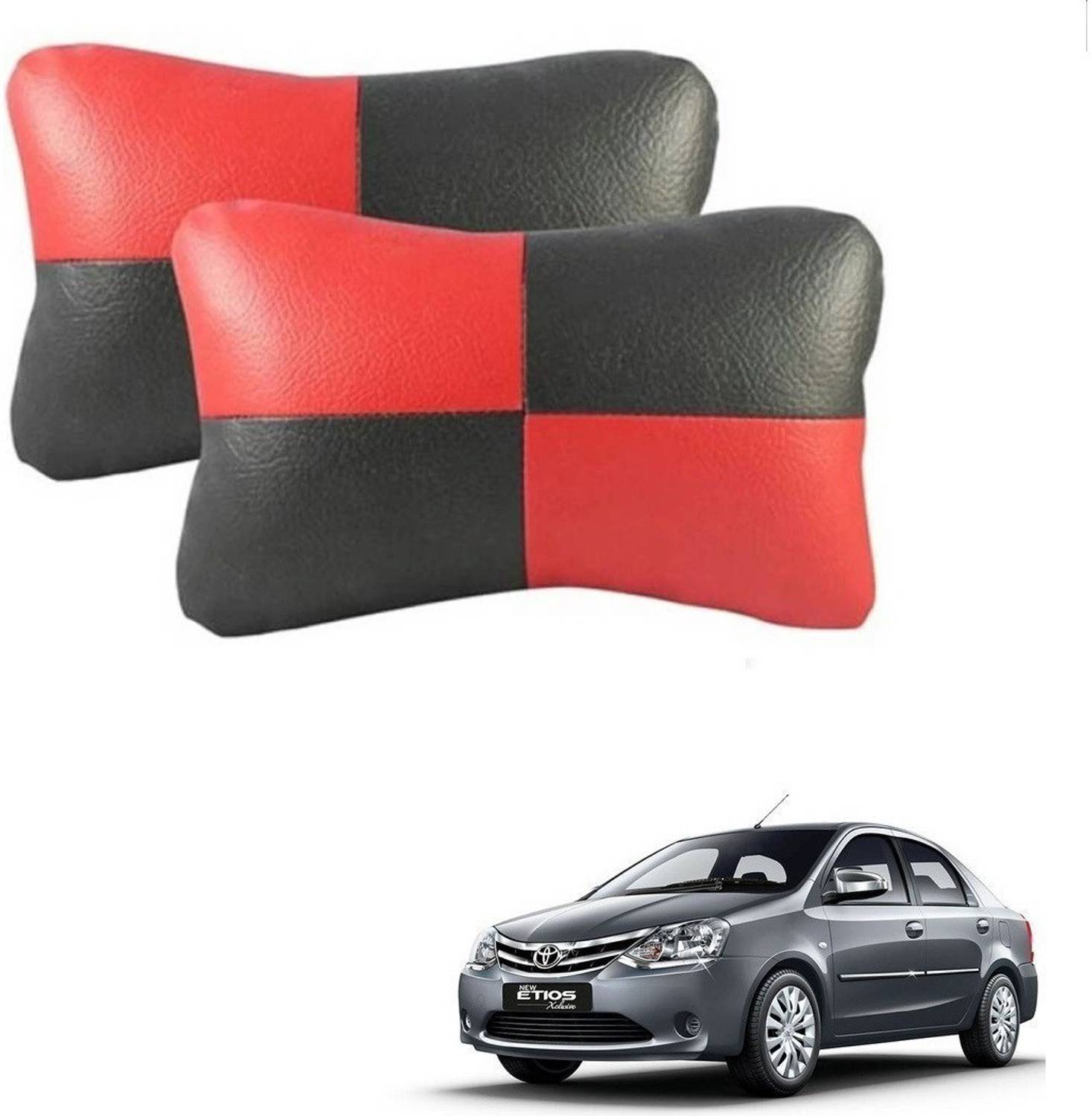 AuTO ADDiCT Red, Black Leatherite Car Pillow Cushion for Toyota