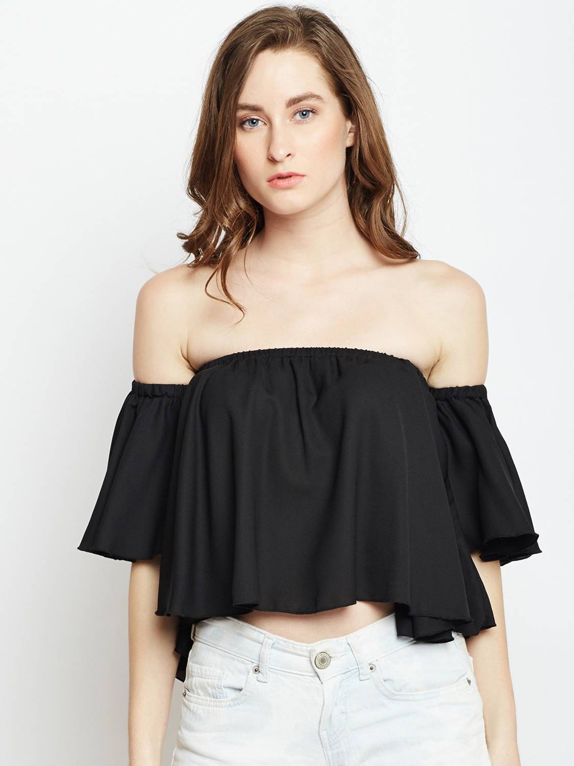 Berrylush Casual No Sleeve Solid Women Black Top