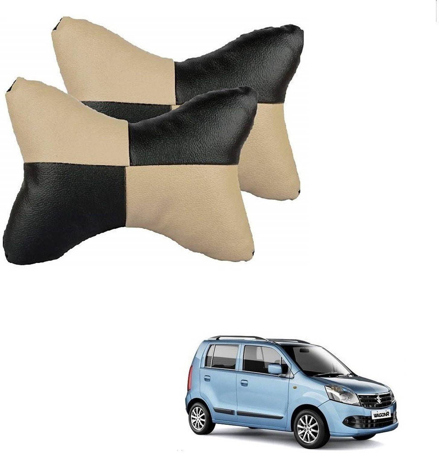 AuTO ADDiCT Beige, Black Leatherite Car Pillow Cushion for Maruti Suzuki