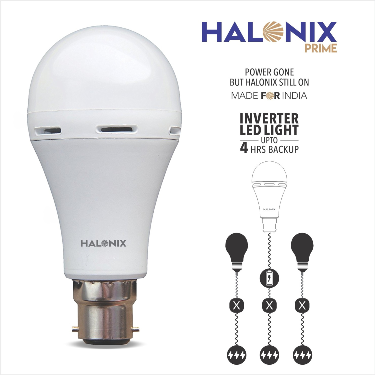 Image of HALONIX LED PRIME INVERTER 9W B22 CW PK2 M 4 hrs Bulb Emergency Light