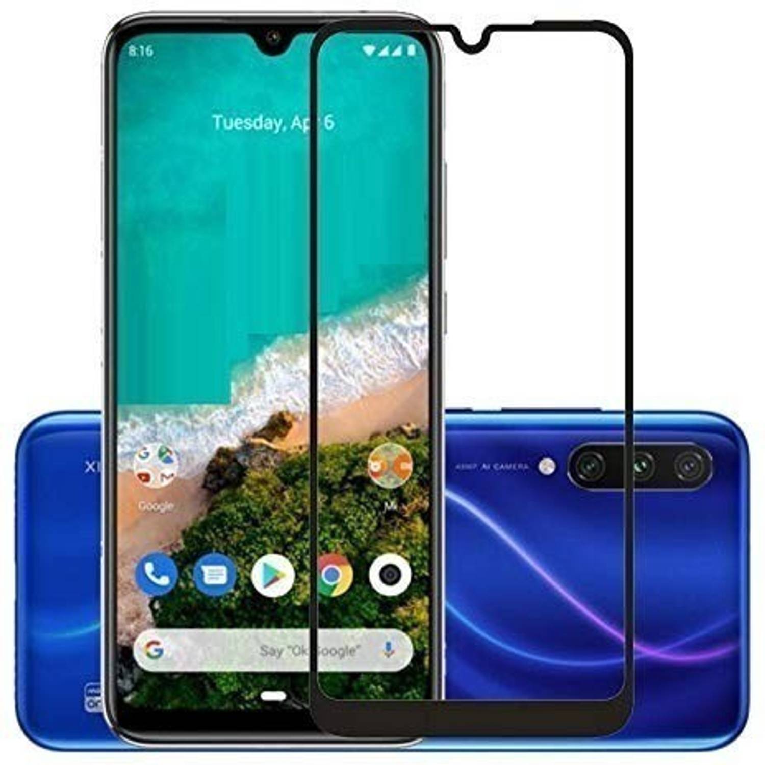 A-Allin1 Edge To Edge Tempered Glass for Edge to Edge 6D 9H Full Glue Premium Tempered Glass for Xiaomi Mi A3 (Black)