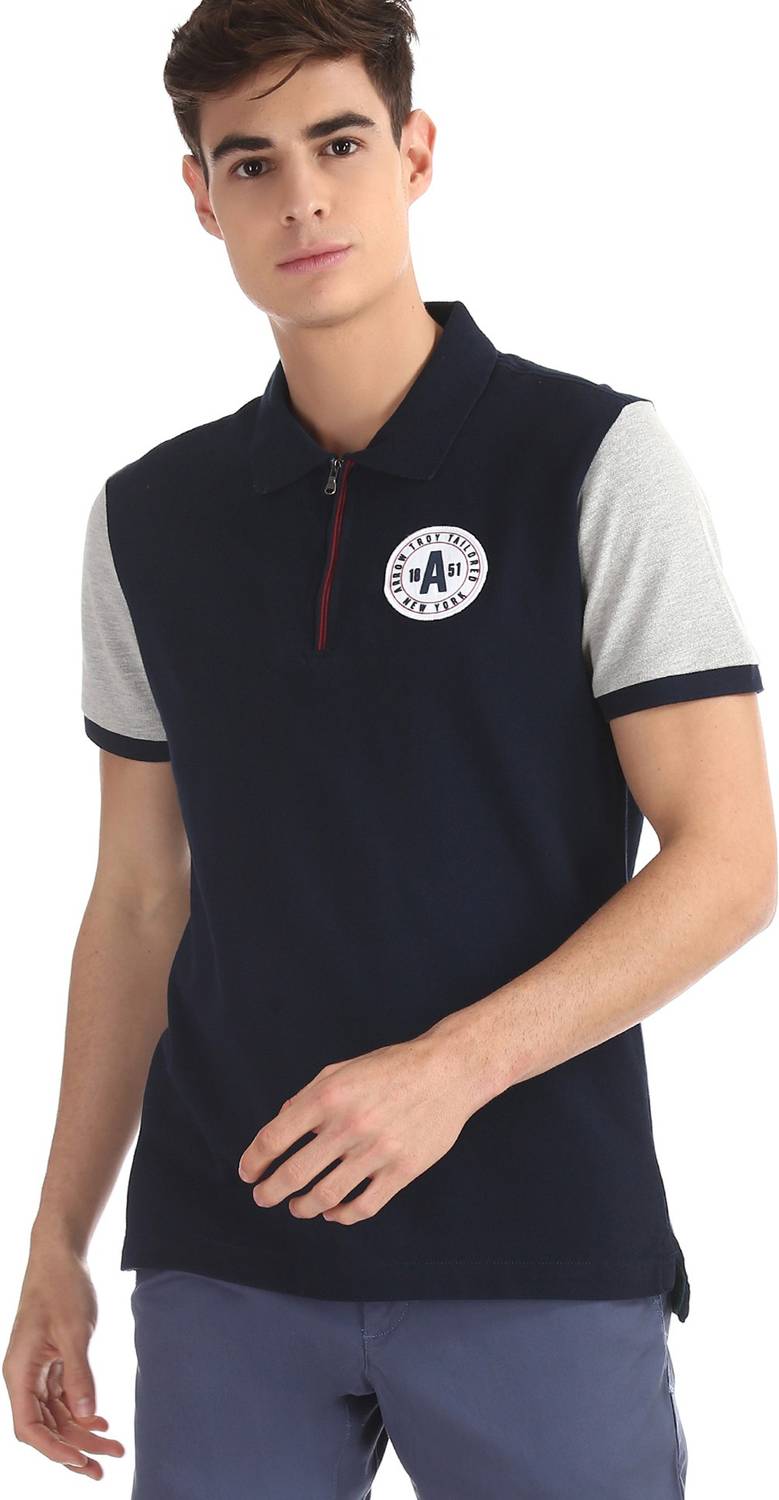 ARROW Colorblock Men Polo Neck Blue T-Shirt
