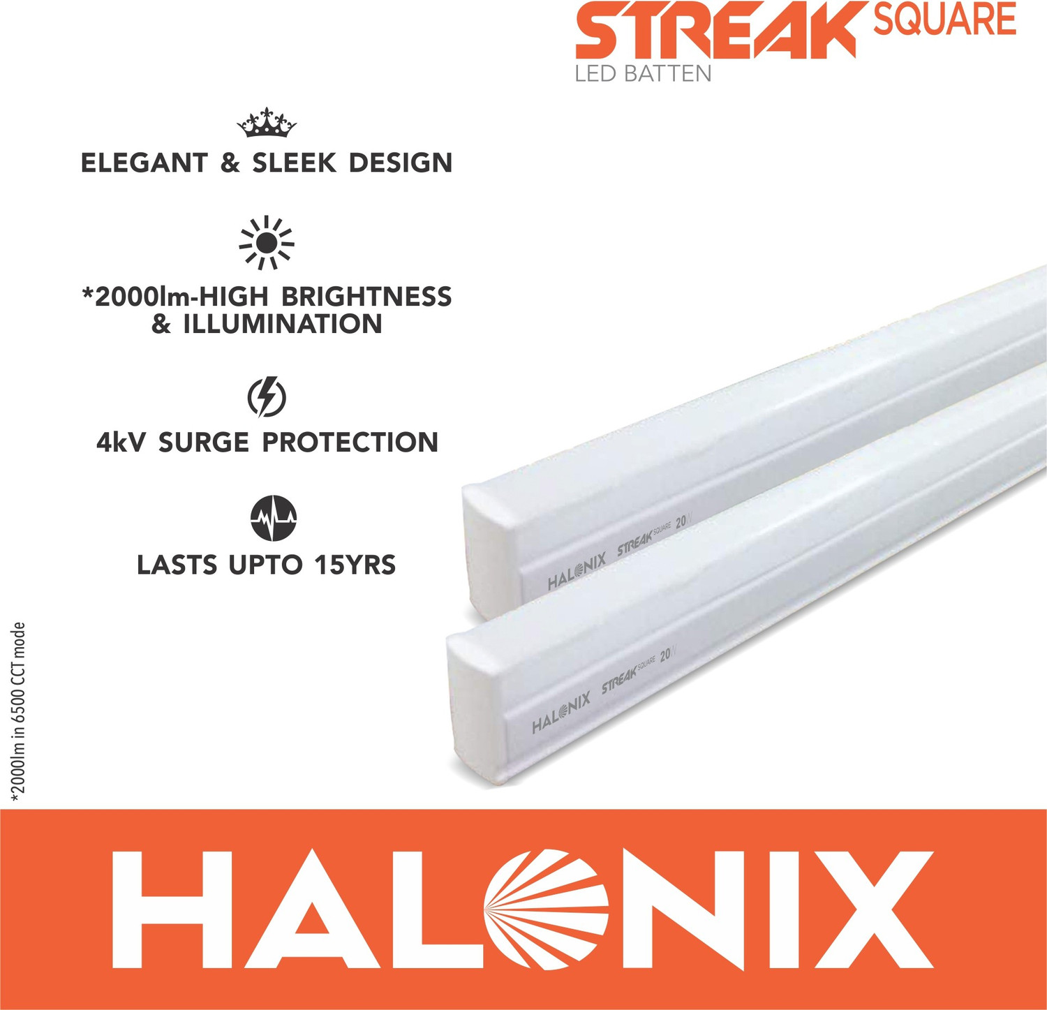 Image of HALONIX LED BATTEN STREAK SQUARE 20W CW 20 W 120 cm Tube Light