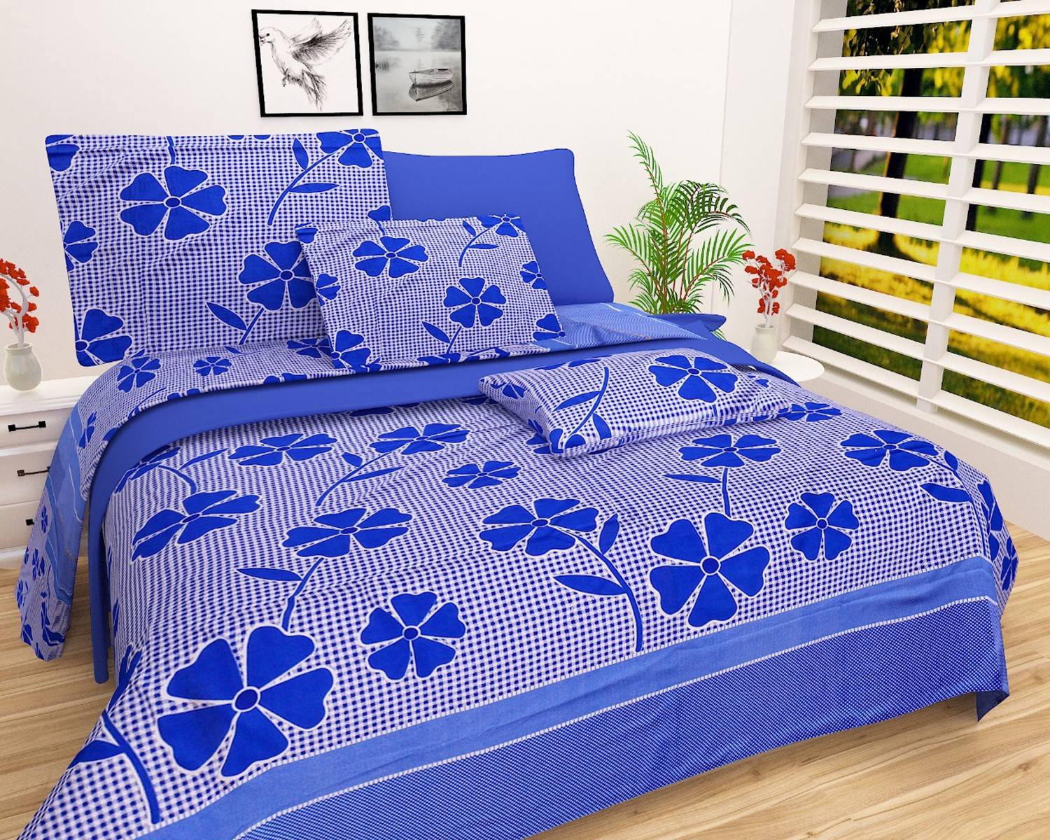 CLOUD INDIA Microfiber Double Flat 180 TC Printed 1 Bedsheet with 2 Pillow Covers