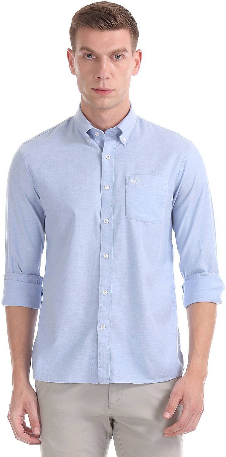 ARROW Men Self Design Casual Light Blue Shirt