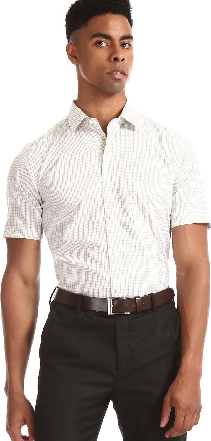 ARROW Men Checkered Formal Yellow Shirt